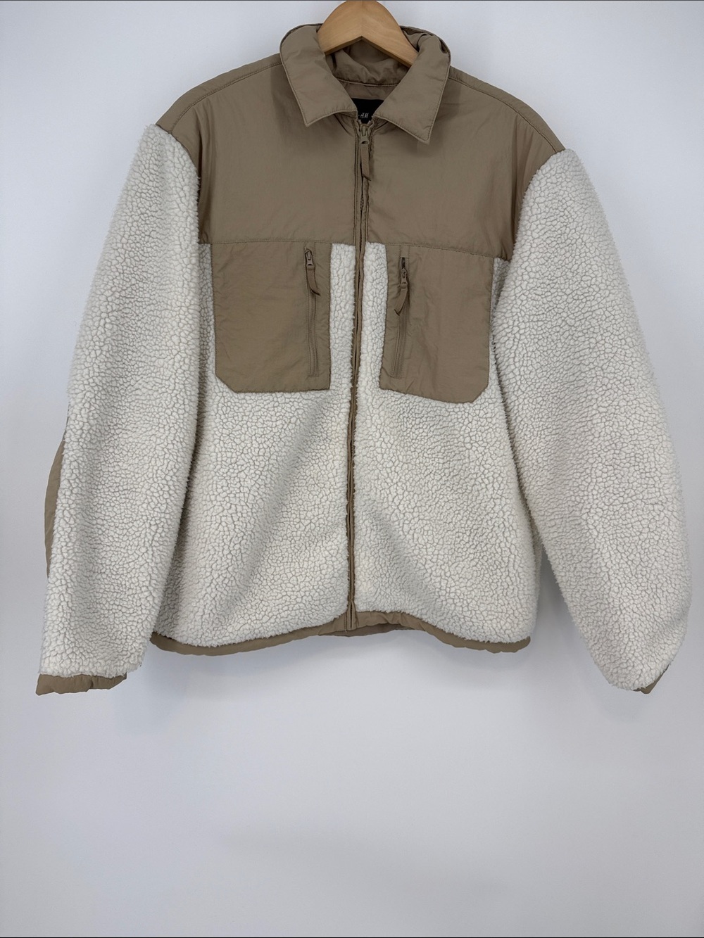 H&M Cream and Tan Teddy Jacket Size XL